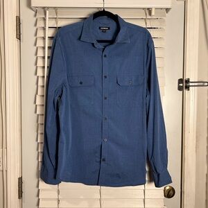 Express Men’s Large Casual Button-Down Shirt Blue Cotton Clean Look Handsome